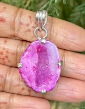 Pendentif en pierre agate géode druzy rose plaqué argent sterling 925,... - £10.32 GBP