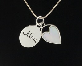 Baroni Sterling Silver Mother&#39;s Day Mother of Pearl Heart Pendant - £116.85 GBP