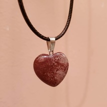 Red Jasper Gemstone Heart Necklace, Polished Crystal Pendant, 18" natural stone
