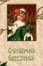 1907 Embossed Christmas Postcard Victorian Girl Portrait  - $21.78