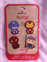 Hallmark Itty Bittys Captain America Thor Iron Man &amp; Spider Man Marvel Pin Set - £27.85 GBP