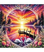 5D Diamond Painting - Romantic Sunset Art with Swans Love  - Instant Dow... - $11.56
