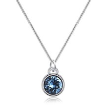 Silver Aquamarine Circle Pendant Necklace Blue Stone Necklace Handmade Aquamarin - $35.10