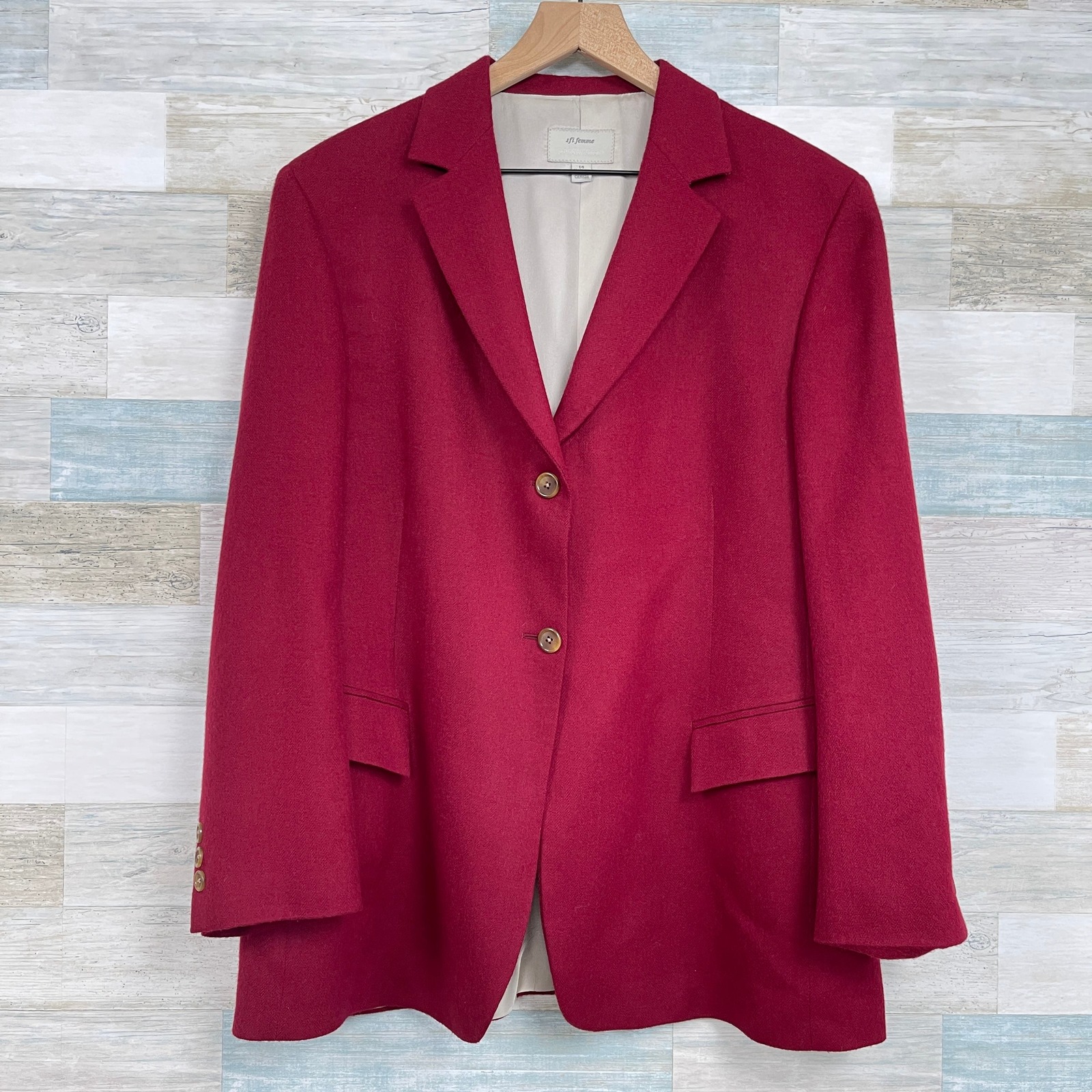 Primary image for Loro Piana Sfi Femme Nordstrom Worsted Camel Hair Blazer Red Longline Womens 14