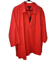 Tahari 2X Linen Tunic Top  3/4 Sleeve Fall Orange V Neck Collar Lightwei... - $24.49