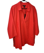 Tahari 2X Linen Tunic Top  3/4 Sleeve Fall Orange V Neck Collar Lightwei... - $24.49