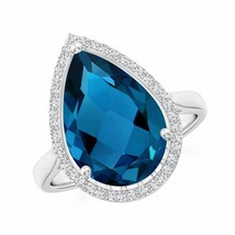 ANGARA Pear-Shaped London Blue Topaz Cocktail Ring 14K Gold (Grade-AAAA, 15x10) - £1,708.32 GBP