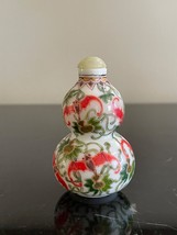 Vintage Chinese Peking Glass Double-Gourd Hand Painted Red Bats Snuff Bottle - £193.91 GBP