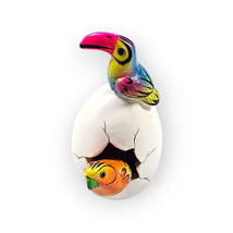 Hatched Egg Pottery Bird Orange Parrot Rainbow Toucan Mexico Hand Painte... - $14.83