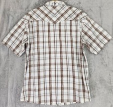 Micros Shirt Mens XLarge Brown Plaid Embroidered Pearl White Snap Worn W... - £27.68 GBP