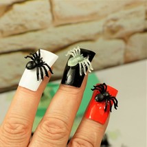 10 BLACK SPIDER CHARMS HALLOWEEN CRAFT GREENISH SPIDERS SMALL GIFT FOR KIDS - £7.85 GBP