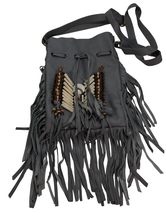 Fair Trade 25cm / 10&#39;&#39; Native American Leather Pouch Medicine Beaded Feather Bag - £43.90 GBP