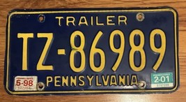 Blue Pennsylvania Trailer License Plate Raised Yellow Letters - 2001 - £9.42 GBP
