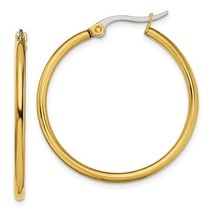 Chisel Stainless Steel Polished Yellow IP-plated 32mm Diameter 2mm Hoop Earrings - £33.25 GBP