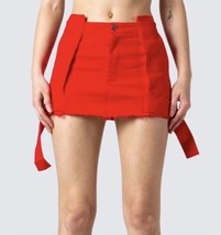 FINESSE Jean skirt 1X Micro Mini Sexy Clubwear Stretch Twill Raw Hem Belt Straps - £13.98 GBP