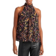 Aqua Women&#39;s Metallic Paisley Shirt Halter Top Blouse Black Small B4HP - £23.12 GBP