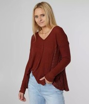 Miss Me Thermal V-Neck Swing Top Rust Red Brown Small NWT - £14.93 GBP