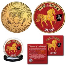 2026 Lunar New YEAR OF THE HORSE 24K Gold Plated JFK Kennedy Half Dollar... - $12.95