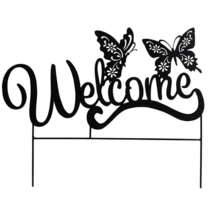 Welcome Butterfly Silhouette Garden Stake Metal Yard Art Outdoor Lawn Decor - $20.85