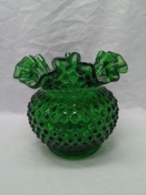 Vintage MCM Green Glass Flower Vase Bumpy Texture 6&quot; X 5 1/2&quot; - £42.06 GBP