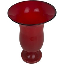 Vintage Art Glass Vase Red Tango Black Rim Art Deco Czechoslovakia Flared 7&quot; - £48.57 GBP