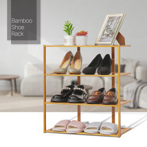 21&quot; Brown Entryway Bamboo 4-Layer [12 Pairs] Shoe Rack Footwear Storage ... - £39.32 GBP