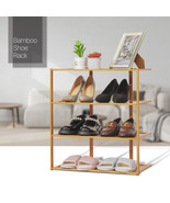 21&quot; Brown Entryway Bamboo 4-Layer [12 Pairs] Shoe Rack Footwear Storage ... - £39.83 GBP