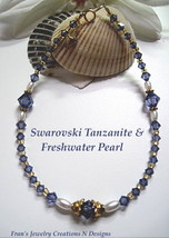 Swarovski Tanzanite And Freshwater Pearl 14-K Goldfilled Anklet - Size 9 3/4&quot; - £11.95 GBP