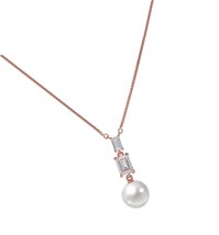 Pearl Pendant Necklace 9-10mm Pearls and Cubic with - £80.27 GBP