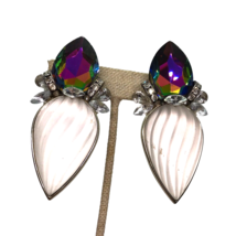 Vintage Clip Earrings Lucite Art to Wear Statement Geo plastic Retro Glam - £13.27 GBP