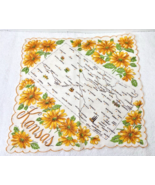 Vintage Hankies Kansas State Map w Yellow Flowers 12.5 Inch Scalloped - $16.34