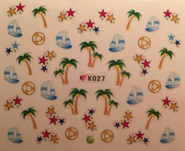 Nail Art 3D Decal Stickers Palm Trees Sail Boats Stars K027 - £2.50 GBP