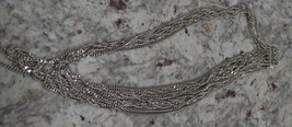 Vintage Signed Trifari Silver Plated 7 Strand Layered Chain Necklace, heavy - £39.30 GBP
