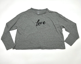 Christian Siriano Womens Cropped T-Shirt Large Gray Long Sleeve Black LOVE Soft - £11.17 GBP