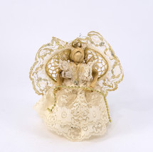 Christmas Ornament Figurine Angel Natural Corn Silk Decoration 6&quot; Gold Vintage - £9.19 GBP