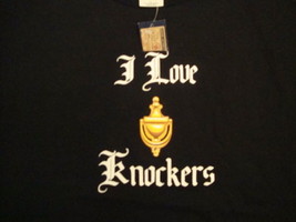 &quot;I Love Knockers&quot; Door Knocker Boobs Breasts Funny Pun Black T Shirt L - £14.59 GBP