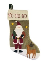 Tweed and Felt Santa Design Christmas Holiday Stocking HO HO HO - $14.80