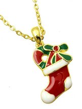 Christmas Stocking Pendant Goldtone Necklace and Earrings, 24+2&quot; Ext. (Stocking) - $9.07