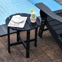 Patio Coffee Table Round Side Wooden Slat End for Garden 18 Inch-Black - £59.56 GBP