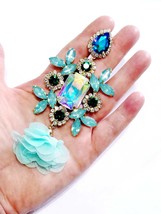 Oversized Chandelier Earrings, Rhinestone Clip On Earrings, Blue Drop Pageant Ea - £45.09 GBP