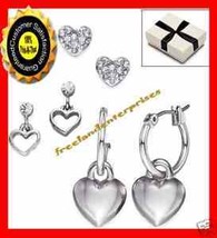 Earring Silvertone Hearts Set of 3 Heart Earrings with Box - £18.16 GBP