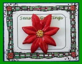 Christmas PIN #0196 VTG Red Enamal Poinsettia w/Goldtone Center~Goldtone Tac Pin - £8.71 GBP