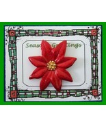 Christmas PIN #0196 VTG Red Enamal Poinsettia w/Goldtone Center~Goldtone... - $15.16 CAD