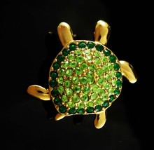 Rhinestone Monet Turtle Brooch Sea creature Vintage Figural Green Whimsical Mari - £20.04 GBP