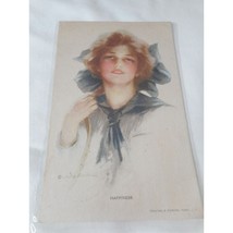 Vintage Postcard woman 1914 posted w/ stamp pretty lady Happiness - $111.60 MXN