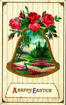 A Happy Easter Floral Bell Garden Roses Embossed Gilt 1911 DB Postcard E4 - £7.04 GBP