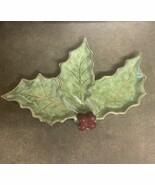 VINTAGE HOLLY &amp; BERRY SNACK Relish DISH 3 COMPARTMENTS Gold Trim - $21.29