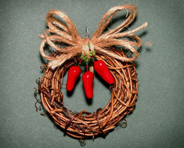 Country Christmas Ornament of Grapevine and Chili Peppers - $5.95