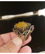 Vintage Silver 925 Agate Ring with Root Jade &amp; Root Ruby Accents Accents... - €46,38 EUR