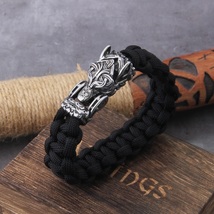 Rock Viking Wolf Bracelets Men&#39;s Handmade Cord Can Open Punk Biker Jewelry Gifts - £16.79 GBP